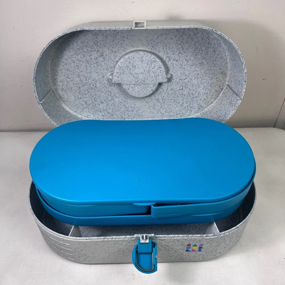 Vintage Caboodles 80s/90s Cosmetic Organizer Case Turquoise Accent Broken Mirror